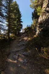 Stone steps on a track path at High Tatras mountains.