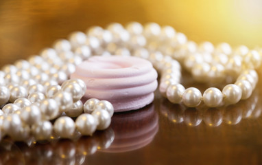 Christmas gift jewelry for women - beautiful white vintage pearls with pink candy