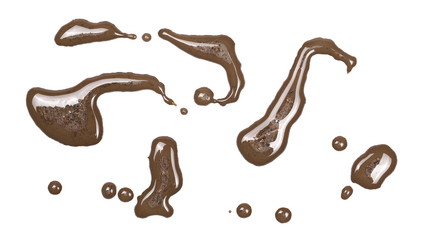 Wet mud, stains texture isolated on white background, top view