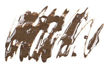 Wet mud, stains texture isolated on white background, top view