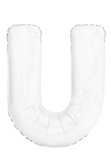 White letter U made of inflatable helium balloon isolated on white