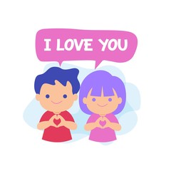 I Love You with Couple Characters Vector Illustration