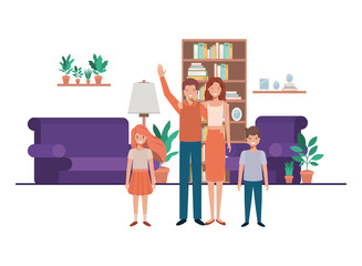 family in living room with library avatar character