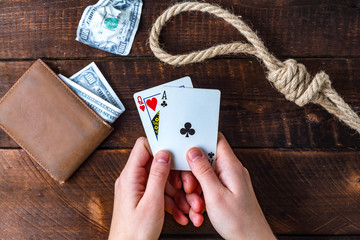 Card addiction. Dependence on poker. Gambling concept