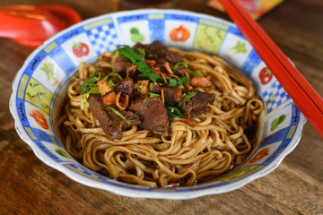 A bowl of beef noodles. A very popular dish in Asia.