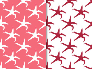 Geometric seamless pattern with silhouette of dancing starfish