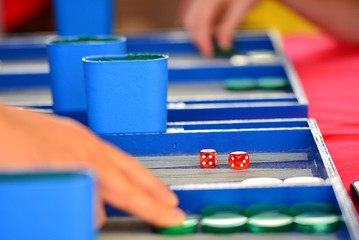 Fototapeta premium Traditional board game with dice and pawns.