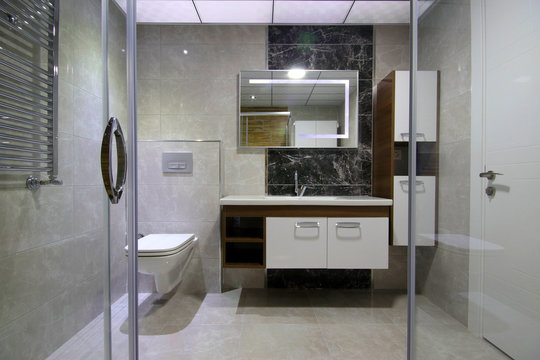 Modern Bathroom Interior from Shower Cabin
