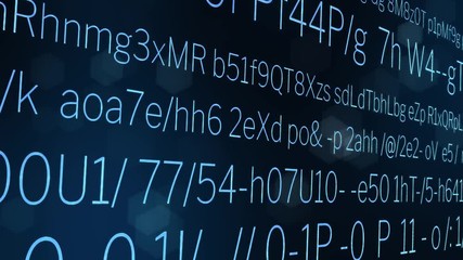 Changing random computer code on dark background. Abstract backdrop of economical information, business and digital finance.