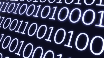 Binary code on dark background. Abstract backdrop of digital information, programming and cyberspace.