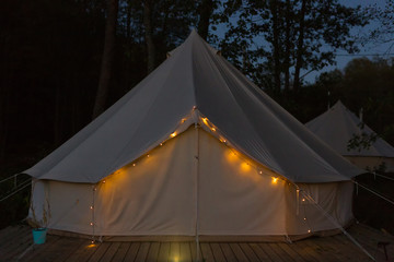 Illuminated glamping bell tent