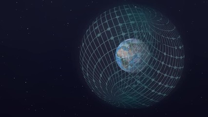 Planet earth in space protected by shield. Science fiction animation.