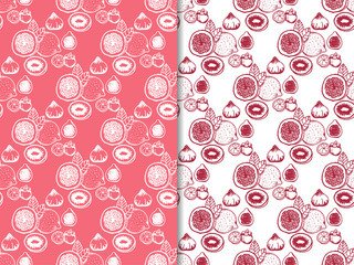 lemon, figs, kiwi, mangosteen tropical fruits seamless pattern