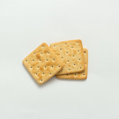 Tasty cookies biscuits on white background, top view