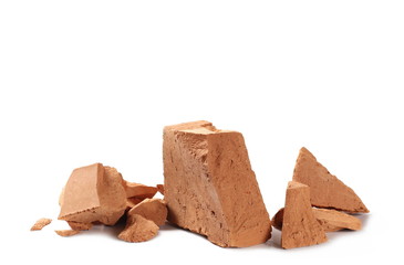 Shattered bricks isolated on white background