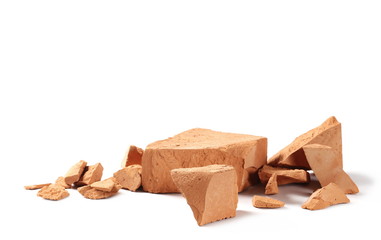 Shattered bricks isolated on white background