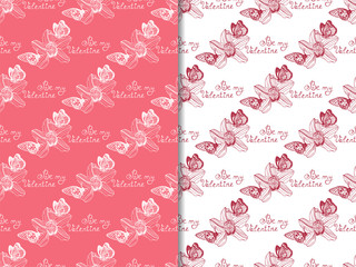 Valentine's Day seamless pattern flower and butterfly