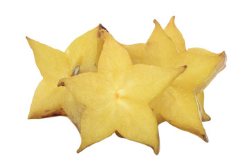 Naklejka premium heap of slices of carambola isolated on white background