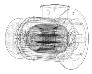 Electric motor sketch. Vector - obrazy, fototapety, plakaty