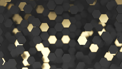 Abstract lux background with black and gold 3d hexagons - obrazy, fototapety, plakaty