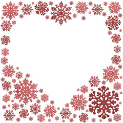 red heart shape frame from snowflakes on white
