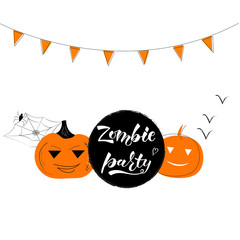 Zombie party- hand drawn lettering. Black, white, orange. Perfect design for greeting card, poster, banner, print invitation. Vector illustration EPS 10. 