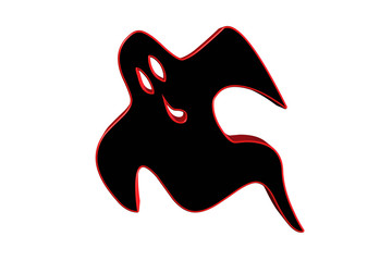 3D object, isolated - black ghost with red contour flying