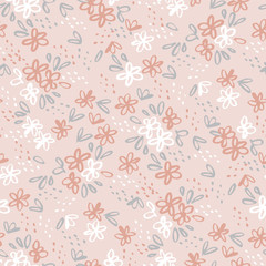 Fototapeta na wymiar Hand drawn naive simple flower seamless pattern