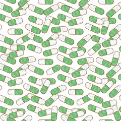 Capsule, pill, medicine. Background, wallpaper, seamless. Sketch.