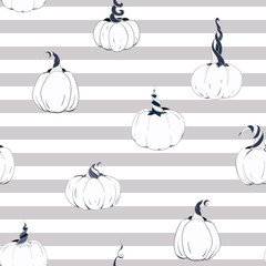 Vector Magical Pumpkins on horizontal stripes seamless pattern background. Perfect for fabric, scrapbooking and wallpaper projects.