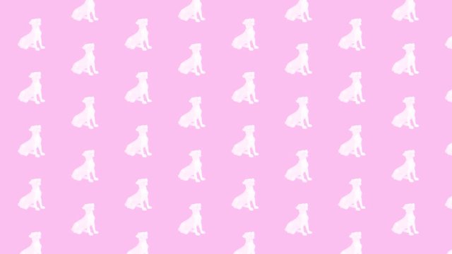 Dise&ntilde;o con patr&oacute;n de estatuas de perros blancos en movimiento sobre un fondo rosa