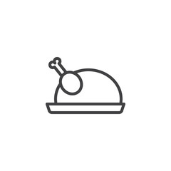 Fried turkey outline icon. linear style sign for mobile concept and web design. Thanksgiving food turkey simple line vector icon. Roasted chicken symbol, logo illustration. Vector graphics