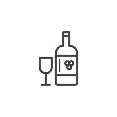 Wine bottle with glass outline icon. linear style sign for mobile concept and web design. Alcohol drink simple line vector icon. Symbol, logo illustration. Pixel perfect vector graphics