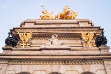 The facade of the Cascada Monumental in the Ciutadella Park or Parc de la Ciutadella in Barcelona, Spain.