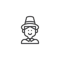 Pilgrim man with hat outline icon. linear style sign for mobile concept and web design. Thanksgiving holiday simple line vector icon. Symbol, logo illustration. Pixel perfect vector graphics
