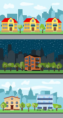 Set of three vector illustrations of city street