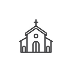 Church building outline icon. linear style sign for mobile concept and web design. Catholic church simple line vector icon. Symbol, logo illustration. Pixel perfect vector graphics