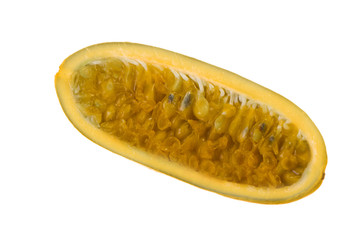 half of banana passionfruit isolated on white