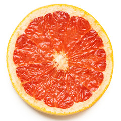 Pink ripe grapefruit slice on white isolated background