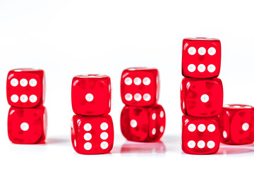 concept luck - dice in row on white background