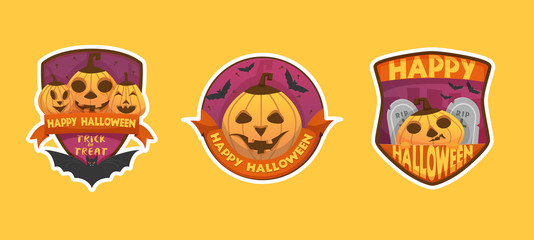 Set of cartoon style Happy Halloween labels 