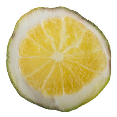 half of yellow lime isolated on white background