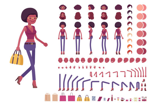 Young black woman character creation set