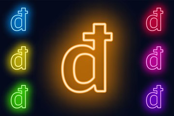 Neon Dong sign in various color options on a dark background .