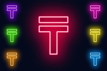 Neon Tenge sign in various color options on a dark background .