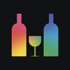 glass and bottles icon. Rainbow color and dark background