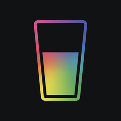 glass of water icon. Rainbow color and dark background