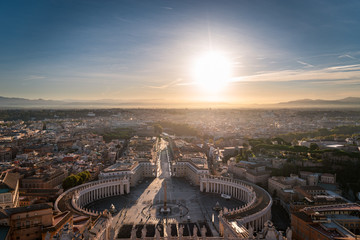 Saint Peter square in Vatican at the morning. Whole city view