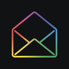 mail open icon. Rainbow color and dark background