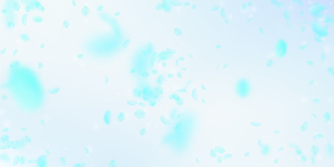 Turquoise flower petals falling down. Indelible ro